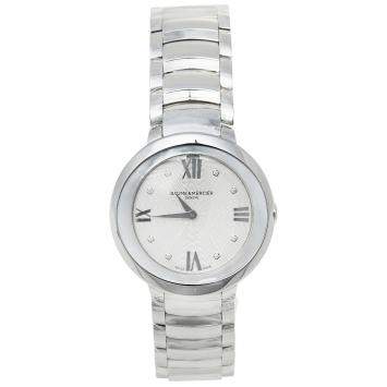 Pre Owned Baume & Mercier Silver Mother Of Pearl Stainless Steel Promesse 65762 Women's Wristwatch 34 mm