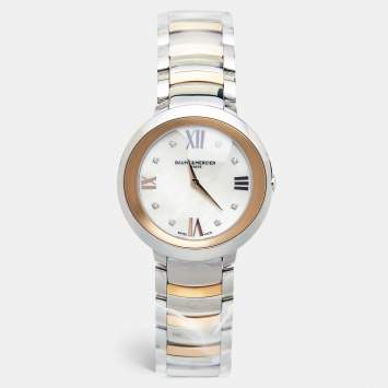 Pre Owned Baume & Mercier Mother of Pearl Two Tone Stainless Steel Promesse 10252 Women's Wristwatch 34 mm 