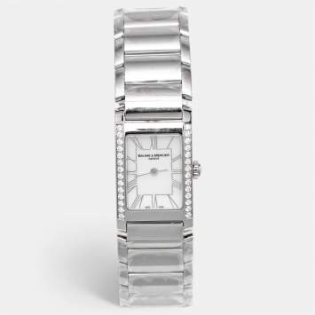 Pre Owned Baume & Mercier Hampton 65406 Mother of Pearl Stainless Steel Diamond Women's Wristwatch 20 mm