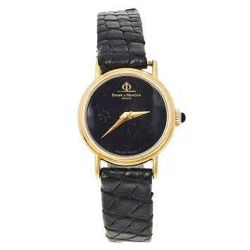 Pre Owned Baume & Mercier Black Gold-Plated Women's Wristwatch 21 mm