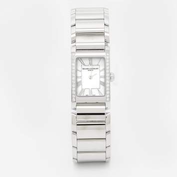 Pre Owned Baume and Mercier Mother of Pearl Stainless Steel Diamond Hampton 65406 Women's Wristwatch 20 mm