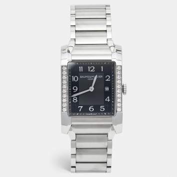 Pre Owned Baume & Mercier Black Stainless Steel Diamond Hampton 65694 Women's Wristwatch 27 mm