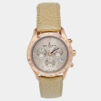 Bernhard H. Mayer Khaki Rose Gold PVD Plated Stainless Steel Leather Irish Chronograph Women's Wristwatch 38 mm