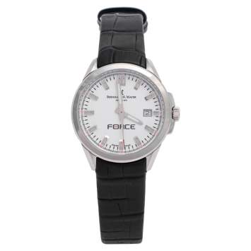 Pre Owned Bernhard H. Mayer White Stainless Steel Leather Force Quantum 41601.623.1 Women's Wristwatch 35 mm