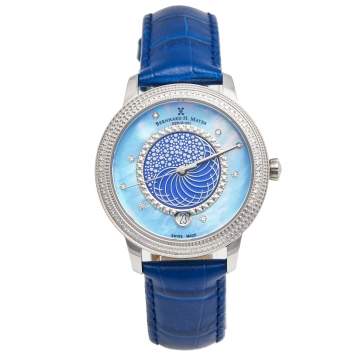 Pre Owned Bernhard H Mayer Blue Mother of Pearl Stainless Steel Leather Estelle B2500/CW Women's Wristwatch 37 mm