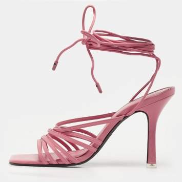 Pre Owned صندل بلاك سويد ستوديو مقاس 40 جلد وردي بحزام على الكاحل