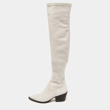 Pre Owned Black Suede Studio x Caroline Stanbury White Leather Knee Length Boots Size 38