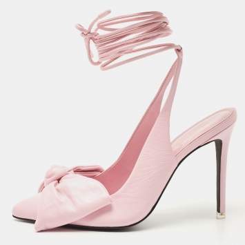 Pre Owned Black Suede Studio x Caroline Stanbury Pink Leather Ankle Wrap Pumps Size 38