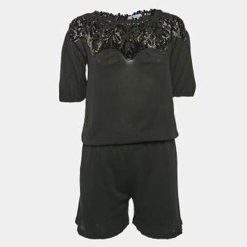 Pre Owned Blumarine Black Lace Trim Jersey Playsuit M
