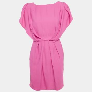Pre Owned Blumarine Pink Crepe Sleeveless Bateau Mini Dress S