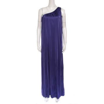 Pre Owned Blumarine Purple Knit One Shoulder Draped Maxi Dress M 