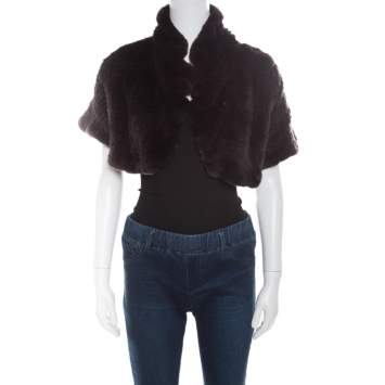 Pre Owned Blumarine Brown Rabbit Fur Open Front Shrug S