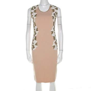 Pre Owned Blumarine Beige Knit Gold Embroidered Detail Dress M