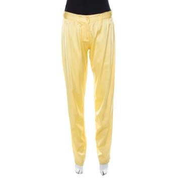Pre Owned Blumarine Lemon Yellow Silk Relaxed Tapered Fit Trousers M