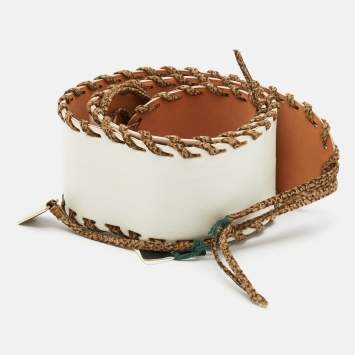 Pre Owned Borbonese White Leather Wide Waist Belt 95CM