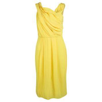 Pre Owned Boss by Hugo Boss Yellow Chiffon Sleeveless Drapira Dress S