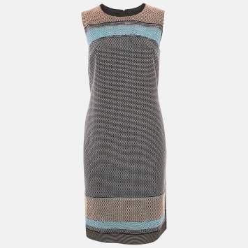 Pre Owned Boss By Hugo Boss Black/Blue Textured Cotton Blend Short Dress S