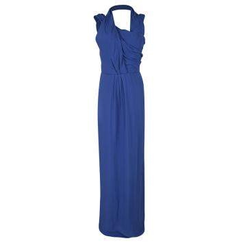 Pre Owned Boss By Hugo Boss Blue Drape Detail Maxi Drapiella Dress L