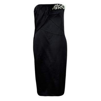 Pre Owned Boss By Hugo Boss Black Pearl Embellished Strapless Damarda Dress M