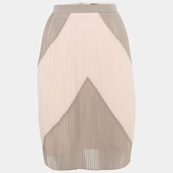 Pre Owned تنورة بوس باي هوغو بوس شيفون مثني رمادي/وردي طول الركبة كبيرة