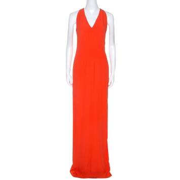 Pre Owned Boss By Hugo Boss Orange Sleeveless V-Neck Dallisia Dress S