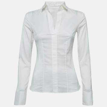 Pre Owned Boss By Hugo Boss White Cotton Blend Fitted Shirt XS