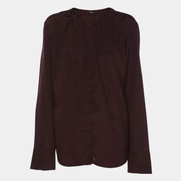 Pre Owned Boss By Hugo Boss Dark Burgundy Satin Long Sleeve Shirt L