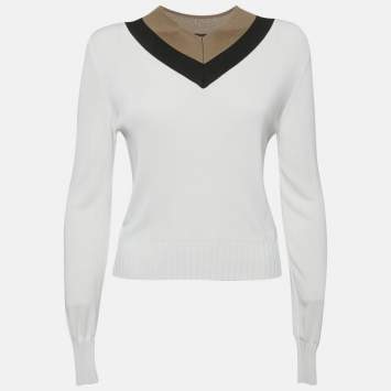 Pre Owned Boss By Hugo Boss White Rib Knit V-Neck Fafena Sweater M