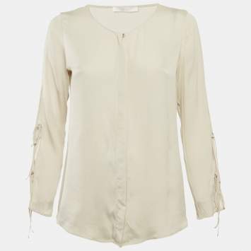 Pre Owned Boss By Hugo Boss Off-White Crepe Button Front Blouse L