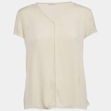 Boss By Hugo Boss Off-White Crepe V-Neck Top S