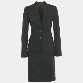 Pre Owned Boss By Hugo Boss Black Wool Blazer & Skirt Set S/M