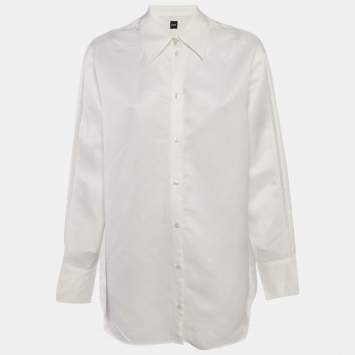 مملوكة مسبقًا Boss By Hugo Boss White Linen Blend Crochet trim Shirt M