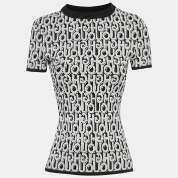 Pre Owned Hugo By Hugo Boss Black Logo Intarsia Knit Sweater Top S