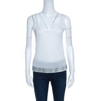 Pre Owned Boss by Hugo Boss Off White Jersy Swarovski Embellished Tank Top L