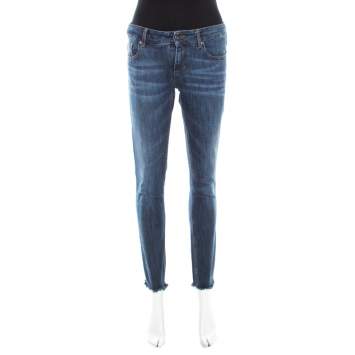 Pre Owned Boss Orange by Hugo Boss Indigo Washed Denim Distressed Hem J20 Slim Fit Jeans M