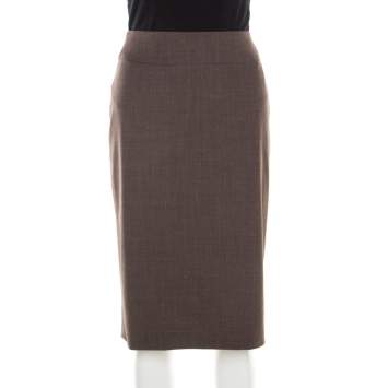 Pre Owned Boss By Hugo Boss Brown Stretch Wool Pencil Skirt M
