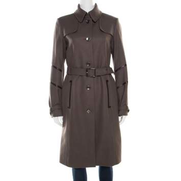 Pre Owned Boss By Hugo Boss Grey Wool Belted Cathlin Over Coat S