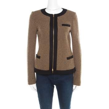 Pre Owned Boss By Hugo Boss Black and Brown Textured Zip Front Jacket S