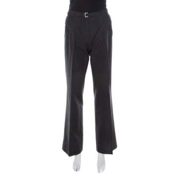 Pre Owned Boss Hugo Boss Black Pinstriped Cotton Wide Leg Belted Trousers S