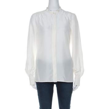 Pre Owned Boss By Hugo Boss Cream Silk Button Front Long Sleeve Shirt S 