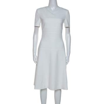 Pre Owned Boss By Hugo Boss White Cotton Blend Knee Length Diopela Dress S