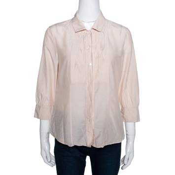 Pre Owned Boss By Hugo Boss Beige Cotton Silk Pleat Front Blouse M