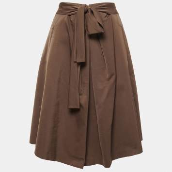 Pre Owned Boss By Hugo Boss Brown Crepe Belted A-Line Skirt S