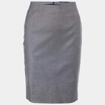 Pre Owned Boss By Hugo Boss Grey Virgin Wool Pencil Skirt XS