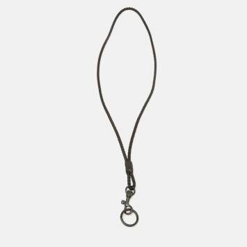 Pre Owned Bottega Veneta Dark Brown Intrecciato Leather Key Ring