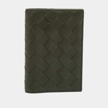 Pre Owned Bottega Veneta Dark Green Intrecciato Leather Notebook Cover