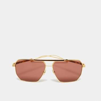 Pre Owned Bottega Veneta Red/Gold Tone BV1012S Aviators Sunglasses