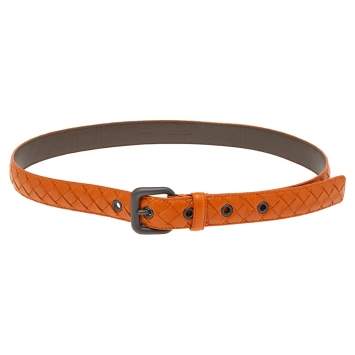 Pre Owned Bottega Veneta Orange Intrecciato Leather Belt 80CM