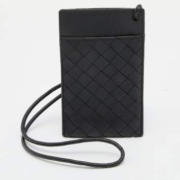 Pre Owned Bottega Veneta Black Intrecciato Leather Phone Cover