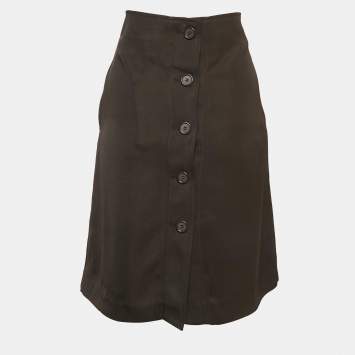 Bottega Veneta Brown Gabardine Buttoned Pencil Skirt S